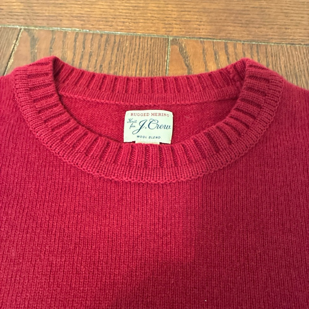 J.Crew Rugged Merino Wool Blend Sweater Men's L Knit Pullover Crew Neck Crimson